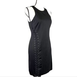 Cremieux Black Sleeveless Sheath Dress Stretch Ponte Knit Side Lacing Career 4
